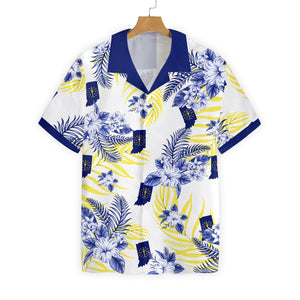 Indiana Proud With Blue Palm Leaves And Flowers Design Hawaiian Shirt, Hawaiian Shirt Gift, Christmas Gift