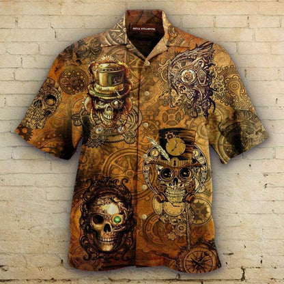 Amazing Vintage Skull Steampunk Hawaiian Aloha Aloha Shirts Hawaiian Shorts Beach Short Sleeve, Hawaiian Shirt Gift, Christmas Gift