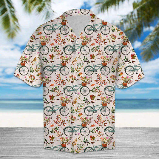 Hawaiian Shirt Autumn Bike With Bouquet In Basket, Hawaiian For Gift