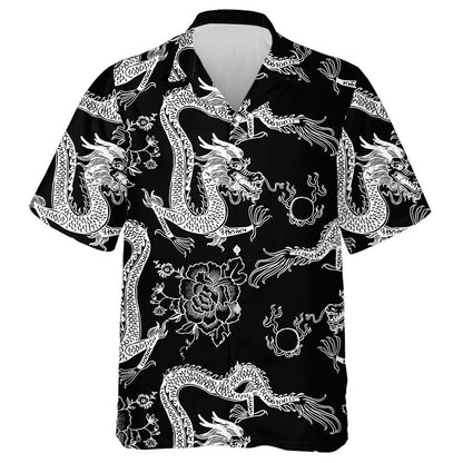 Dúigh Vintage Álainn Léine Dragon Dubh Agus Bán Haváís Síneach, Bronntanas Léine Haváíais, Bronntanas Nollag