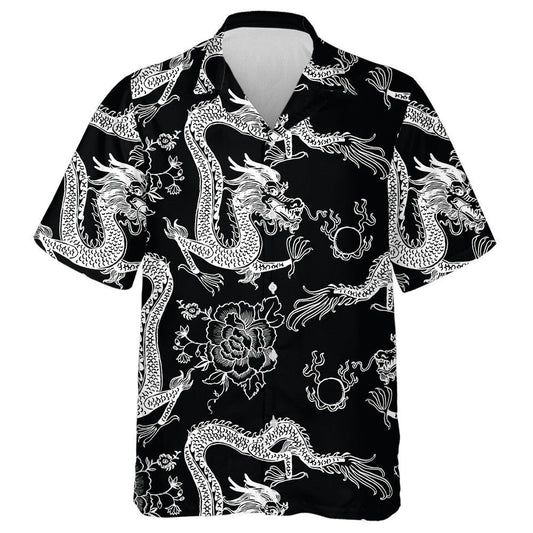 Dúigh Vintage Álainn Léine Dragon Dubh Agus Bán Haváís Síneach, Bronntanas Léine Haváíais, Bronntanas Nollag