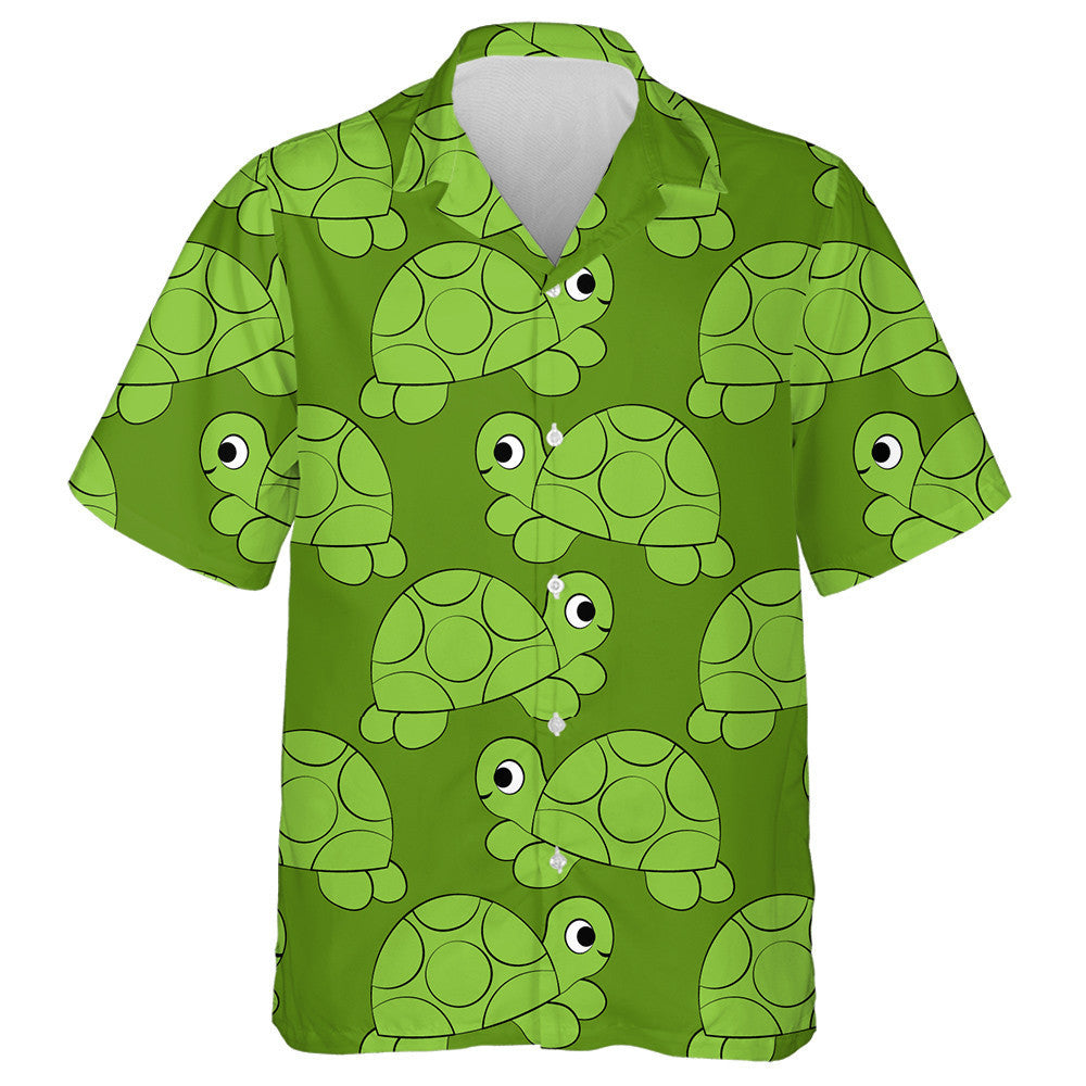 Outline Green Cute Turtle On Dark Green Hawaiian Shirt, Hawaiian Shirt Gift, Christmas Gift
