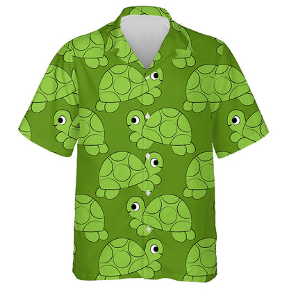Outline Green Cute Turtle On Dark Green Hawaiian Shirt, Hawaiian Shirt Gift, Christmas Gift