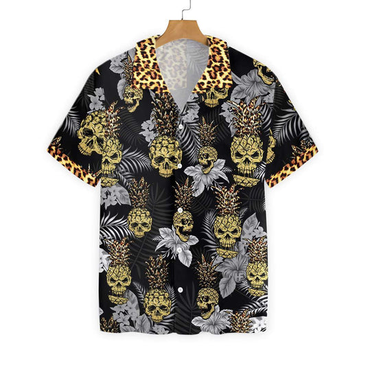 Pine Apple Skull Leopard Tropical Pattern Hawaiian Shirt,Hawaiian Shirt Gift, Christmas Gift