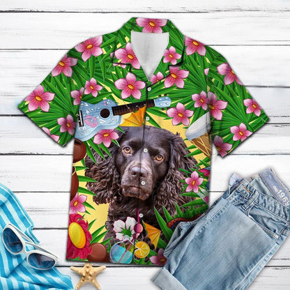 Black Boykin Spaniel Summer Party Pattern Hawaiian Shirt, Hawaiian Shirt Gift, Christmas Gift