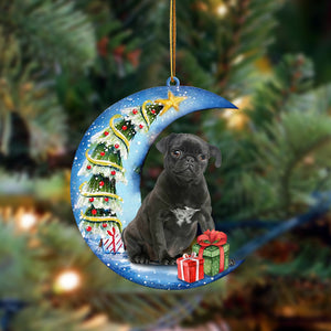 Black Pug Sit On The Blue Moon-Two Sided Christmas Plastic Hanging Ornament, Christmas Ornament Gift, Christmas Gift, Christmas Decoration