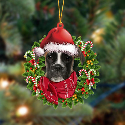 BROWN Boxer-Xmas Bandana Hanging Christmas Plastic Hanging Ornament, Happy Christmas Ornament, Christmas Gift, Christmas Decoration