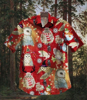 Cute Owl Christmas Snowman On Red Design Design Hawaiian Shirt, Hawaiian Shirt Gift, Christmas Gift