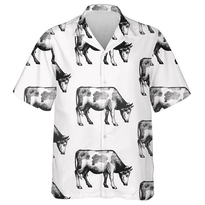 Cow Silhouette Retro Farm Animals Background Hawaiian Shirt, Hawaiian Shirt Gift, Christmas Gift