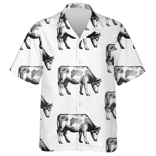 Cow Silhouette Retro Farm Animals Background Hawaiian Shirt, Hawaiian Shirt Gift, Christmas Gift