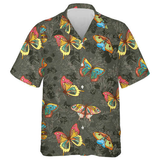 Hand Drawn Colorful Queen Butterflies And Flowers Hawaiian Shirt, Hawaiian Shirt Gift, Christmas Gift