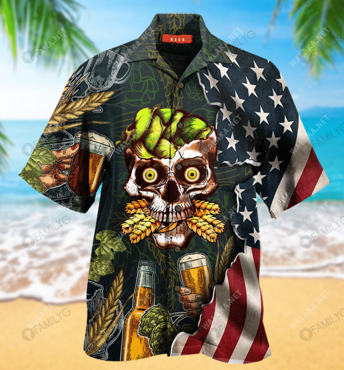 Beer Skull Unisex Hawaiian Shirt,Hawaiian Shirt Gift, Christmas Gift