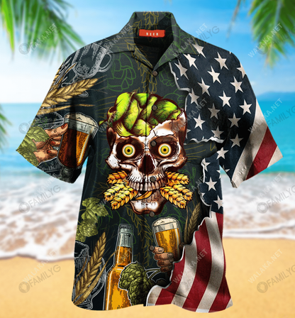 Beer Skull Unisex Hawaiian Shirt,Hawaiian Shirt Gift, Christmas Gift