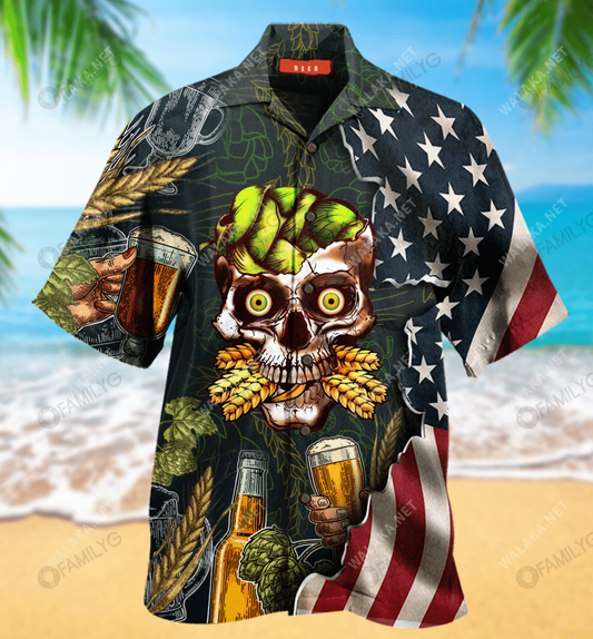 Beer Skull Unisex Hawaiian Shirt,Hawaiian Shirt Gift, Christmas Gift