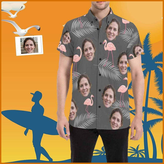 Pink Flamingo Ag Lorg Bia Duilleoga Glasa le Grianghraf Saincheaptha Léine Haváís, Léine Haváís Bronntanas, Nollag Bronntanas