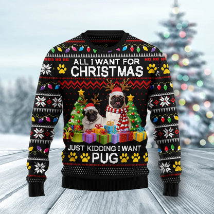 Pug Nollag unisex ban &amp; fir, lánúin ag meaitseáil, cairde, teaghlaigh greannmhar bronntanais geansaí gránna saoire na Nollag, geansaí gránna Nollag
