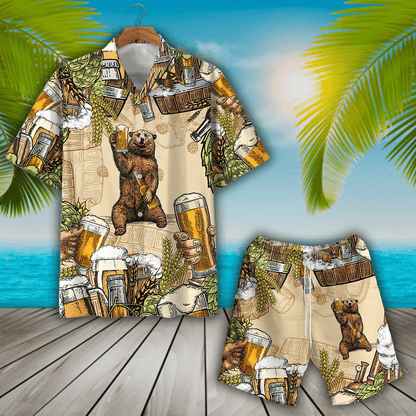 Funny Bear With Beer Party Hawaiian Shirt,Hawaiian Shirt Gift, Christmas Gift