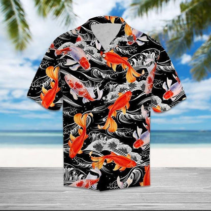 Koi Fish Wave Water Awesome Background Design Hawaiian Shirt, Hawaiian Shirt Gift, Christmas Gift