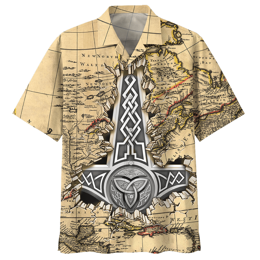 Viking On Cream Background Pattern Hawaiian Shirt, Hwaiian For Gift