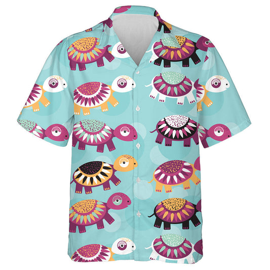 Funny Cute Turtle Animal On Blue Background Hawaiian Shirt, Hawaiian Shirt Gift, Christmas Gift
