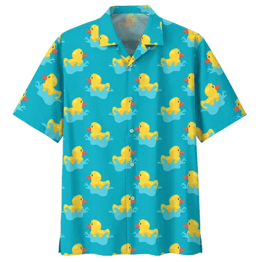 Turquoise Duck Background Design Hawaiian Shirt, Hawaiian For Gift