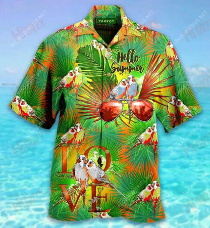 Lánúin Parrot Teochriosach Léine Gearr Haváís Léinte Trópaiceacha Samhraidh Léinte haváíais Oirbheartaíochta Léinte haváíais do Mhná, Bronntanais Léine haváíais, Bronntanas Nollag