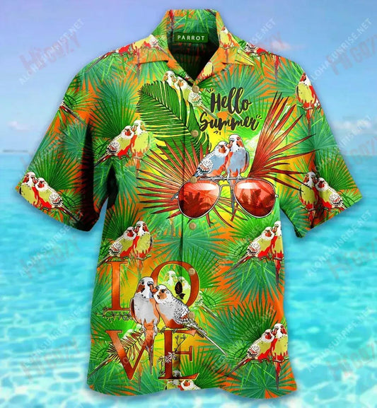 Lánúin Parrot Teochriosach Léine Gearr Haváís Léinte Trópaiceacha Samhraidh Léinte haváíais Oirbheartaíochta Léinte haváíais do Mhná, Bronntanais Léine haváíais, Bronntanas Nollag