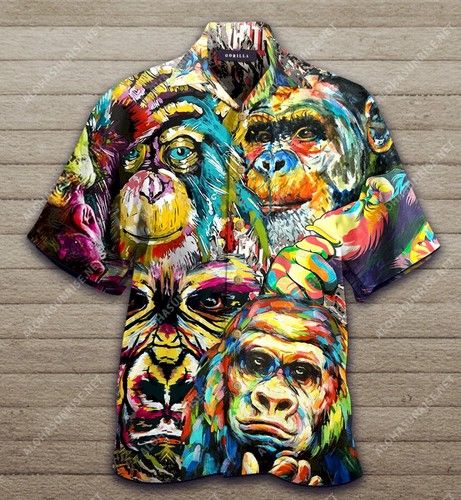 Amazing Colorful Gorilla Unisex Hawaiian Shirt, Hawaiian Shirt Gift, Christmas Gift