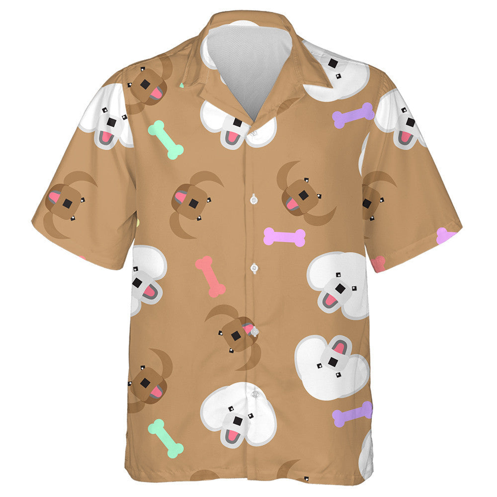 Deilbhíní Cartún Madra agus Cnámh Poodle Ar Léine Haváis Donn, Bronntanas Léine Haváíais, Bronntanas Nollag