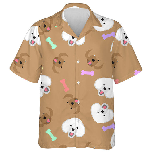 Deilbhíní Cartún Madra agus Cnámh Poodle Ar Léine Haváis Donn, Bronntanas Léine Haváíais, Bronntanas Nollag