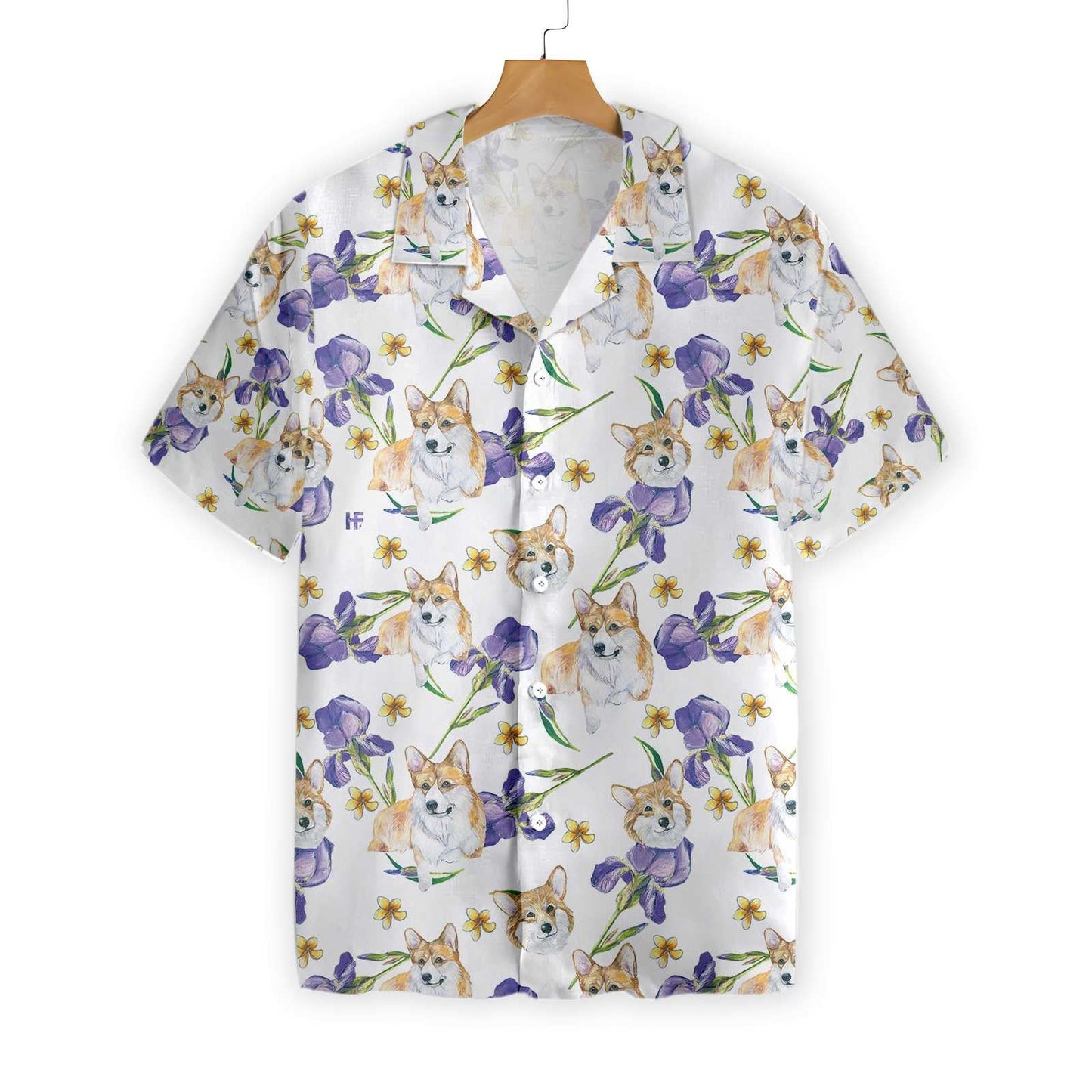 Little Corgi And Flowers Design Hawaiian Shirt, Hawaiian Shirt Gift, Christmas Gift