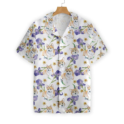 Little Corgi And Flowers Design Hawaiian Shirt, Hawaiian Shirt Gift, Christmas Gift