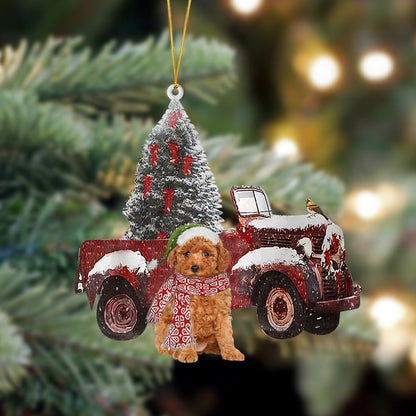 Cavapoo-Christmas Truck Two Sided Christmas Plastic Hanging Ornament, Christmas Gift, Christmas Decoration