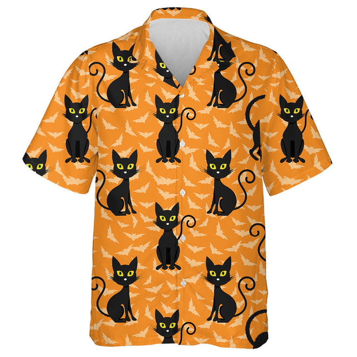 Abstract Halloween Style Cat With Bats Hawaiian Shirt, Hawaiian Shirt Gift, Christmas Gift