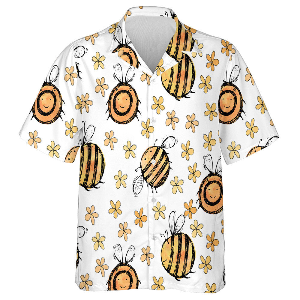 Natural Summer Orange Bee With Flowers Hawaiian Shirt,Hawaiian Shirt Gift, Christmas Gift