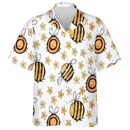 Natural Summer Orange Bee With Flowers Hawaiian Shirt,Hawaiian Shirt Gift, Christmas Gift