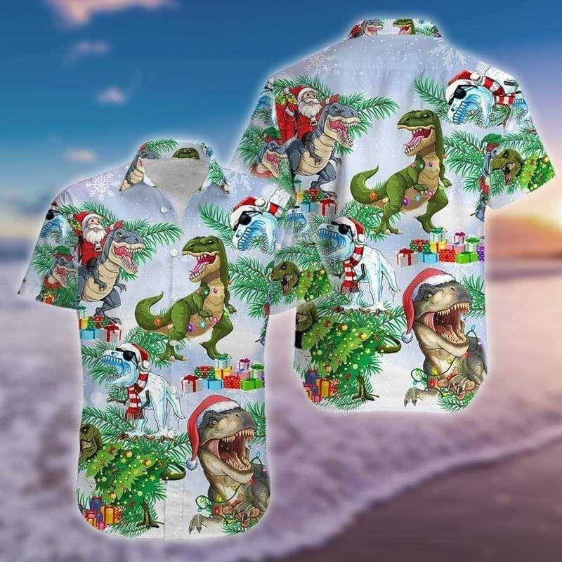 Crann Greannmhar Rex T-rex Ar Dhearadh Stíl Seanré na Nollag Léine Haváís, Bronntanas Léine Haváíais, Bronntanas Nollag