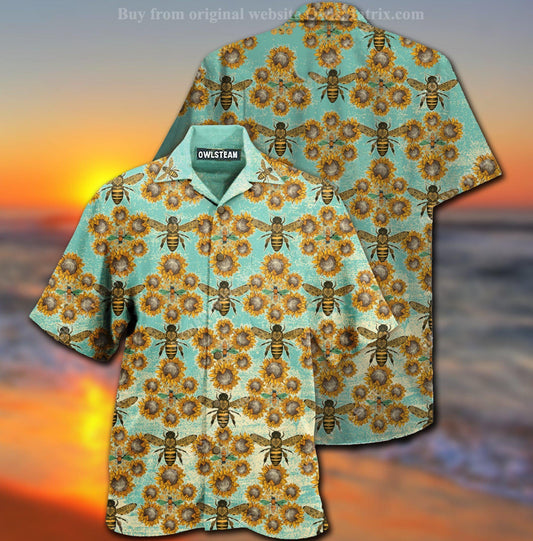 Bee Loves Sunflowers - Hawaiian Shirt,Hawaiian Shirt Gift, Christmas Gift