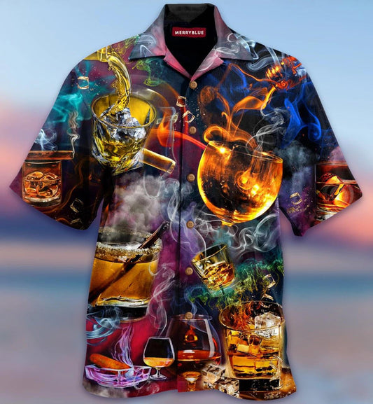 CGlass Of Wine With Smoke Colorful Themed Hawaiian Shirt, Hawaiian Shirt Gift, Christmas Gift