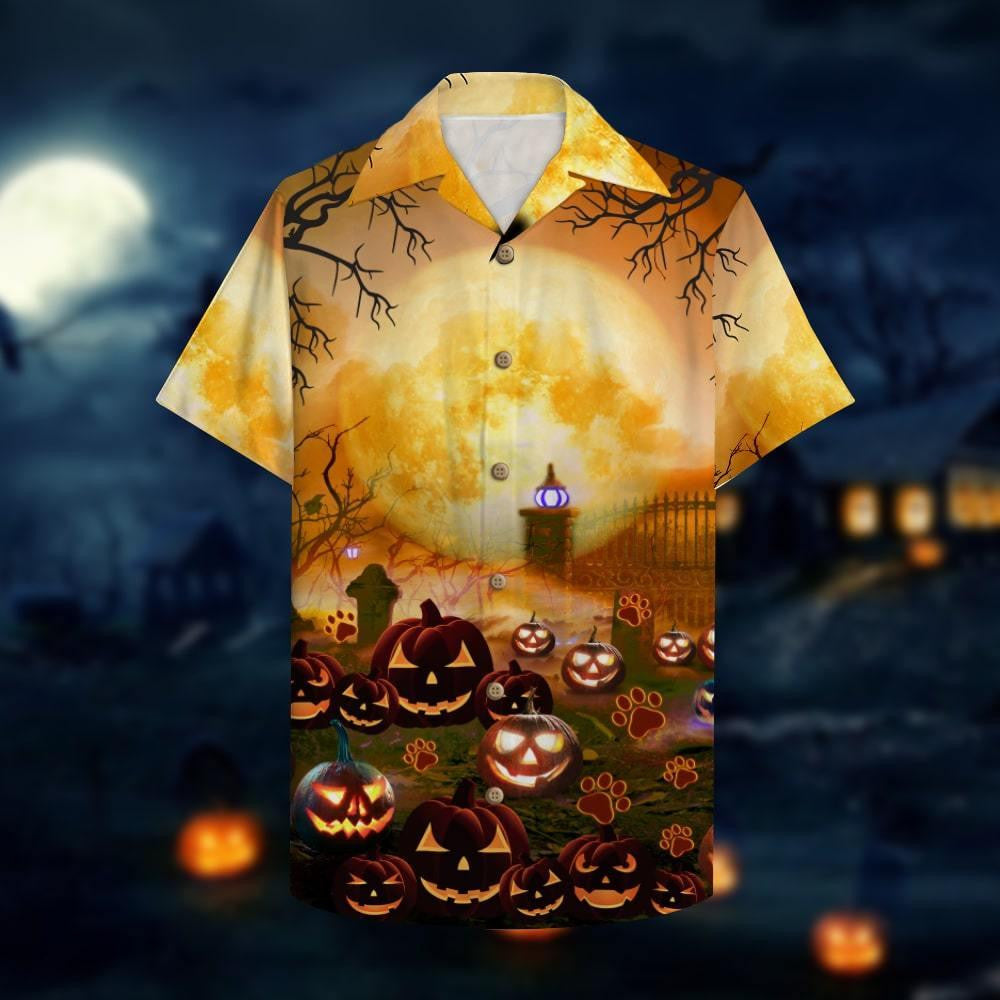 Happy Meow O Ween Lanterns Pumpkin San Oíche Léine Haváís, Bronntanas Léine Haváíais, Bronntanas Nollag