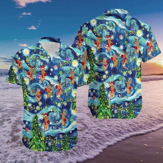 Cool Christmas Dancing Reindeers Design Hawaiian Shirt,Hawaiian Shirt Gift, Christmas Gift