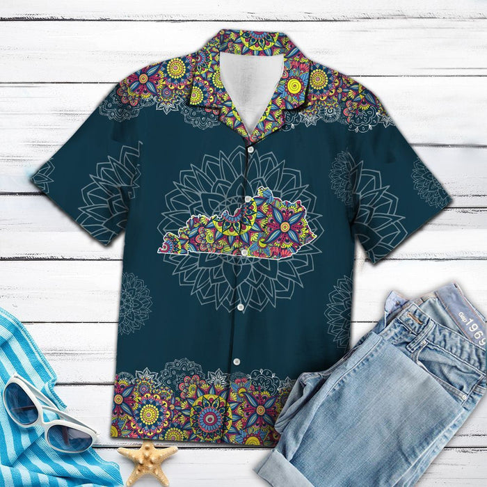 Abstract Map Of Kentucky Mandala Flower Patchwork Hawaiian Shirt, Hawaiian Shirt Gift, Christmas Gift