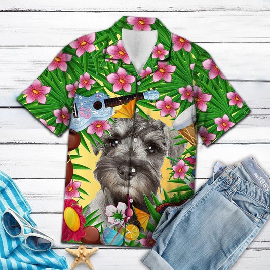 Aloha Shirt Miniature Schnauzer Cóisir Samhraidh Haváíais Aloha Shirt Shorts Haváís Trá Muinchille Gearr, Léine Haváís Bronntanais, Nollag Bronntanas
