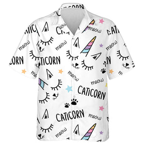 Cat Unicorn Texture In Cartoon Style Hawaiian Shirt, Hawaiian For Gift
