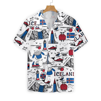 I Love Iceland Doodle Pattern Hawaiian Shirt, Hawaiian For Gift