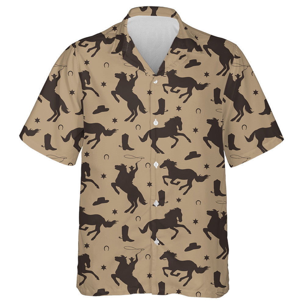 Cowboy Male Background With Silhouette Of Horses Hawaiian Shirt, Hawaiian Shirt Gift, Christmas Gift