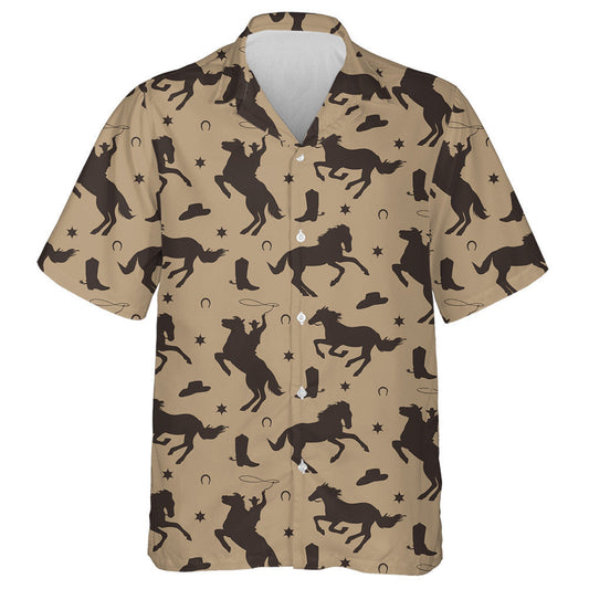 Cowboy Male Background With Silhouette Of Horses Hawaiian Shirt, Hawaiian Shirt Gift, Christmas Gift