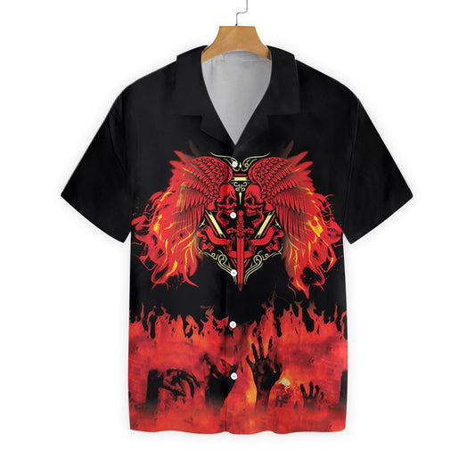 Cloigeann Dhá Aghaidh ar Thine Dearadh Dubh Agus Dearg Léine Haváís, Bronntanas Léine Haváíais, Bronntanas Nollag