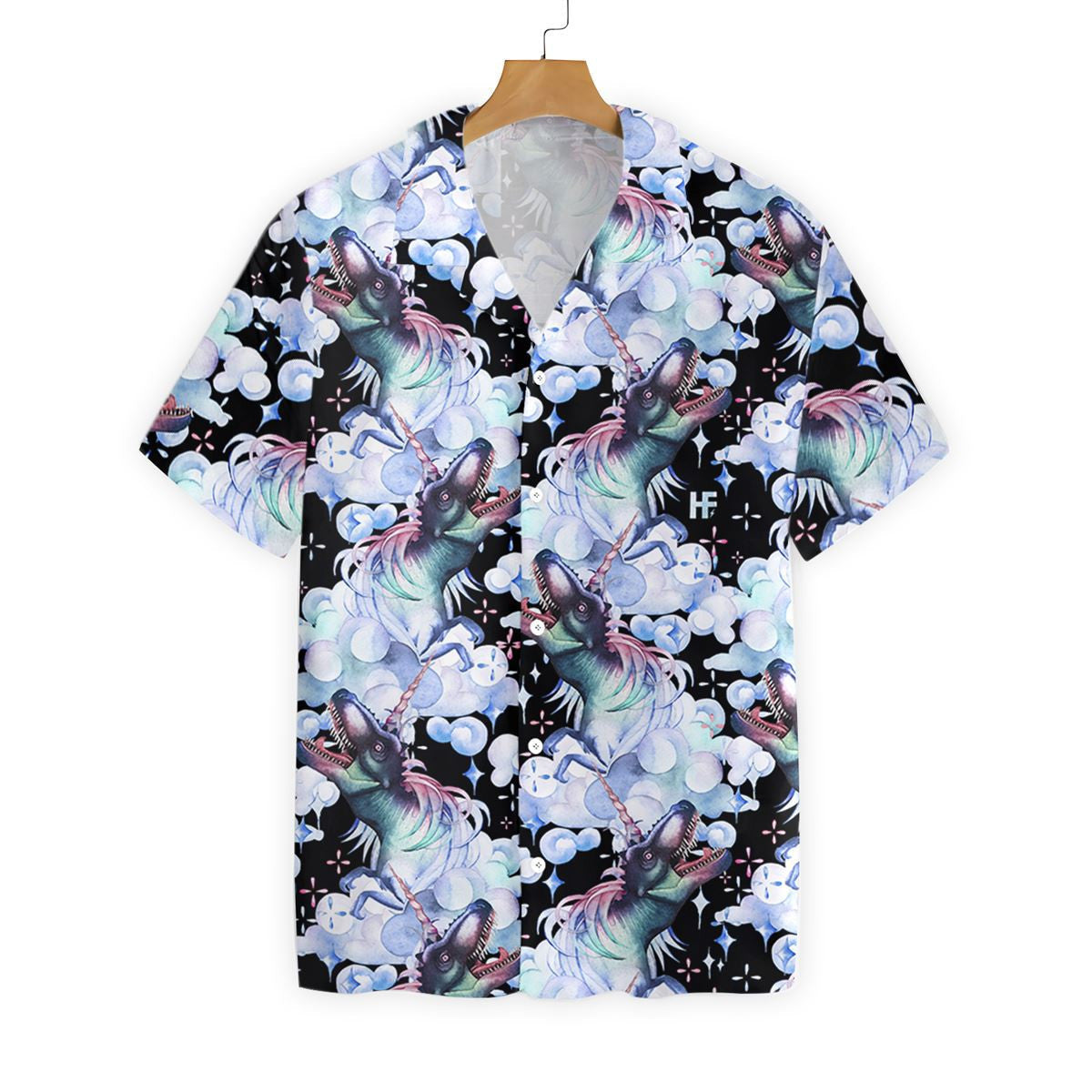 Dineasár Unicorn T-Rex Dearadh Aisling Téama Dubh Léine Haváís, Bronntanas Léine Haváís, Bronntanas Nollag