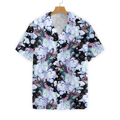 Dineasár Unicorn T-Rex Dearadh Aisling Téama Dubh Léine Haváís, Bronntanas Léine Haváís, Bronntanas Nollag